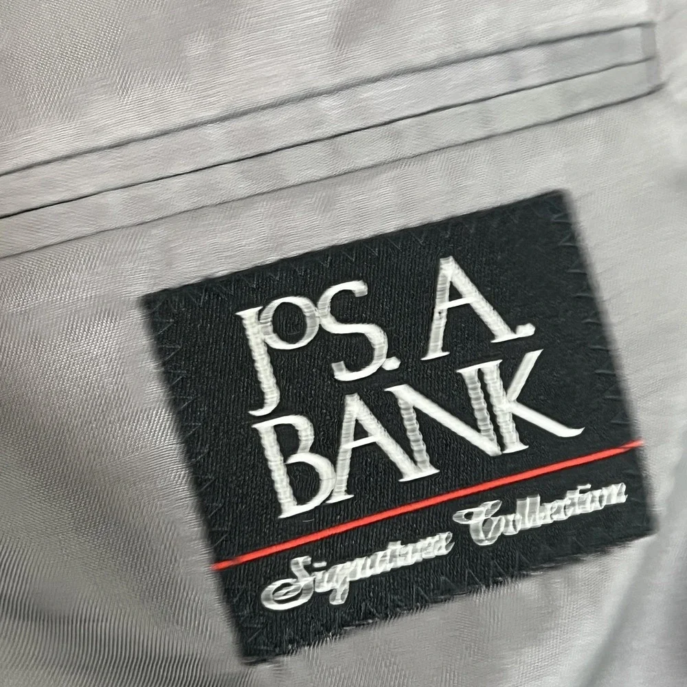 Jos A Bank Signature Suit Mens 42R 34x31 Gray Wool Silk Tailored Fit 2 Piece